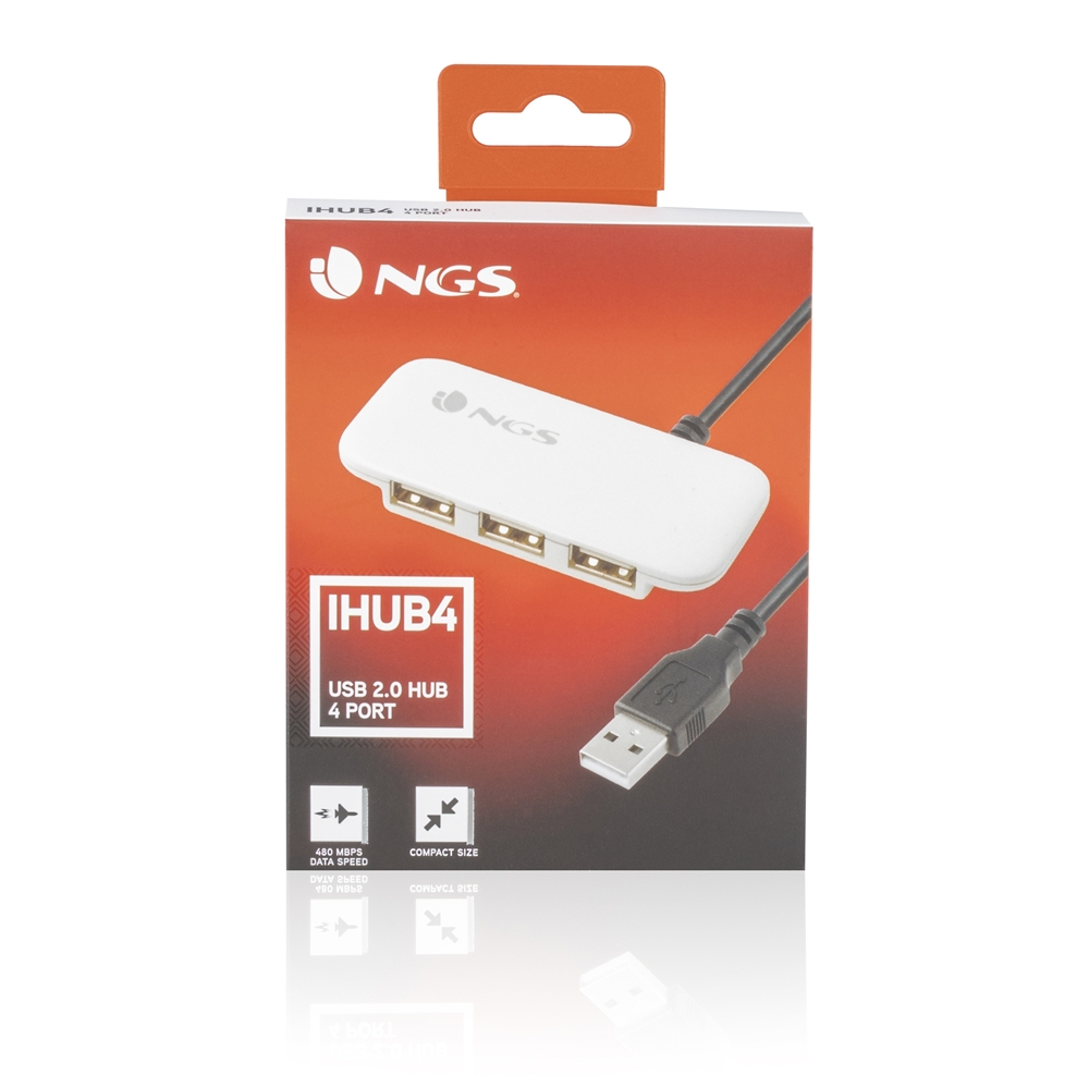 HUB USB 4 PUERTOS NGS BLANCO - TAMAÑO REDUCIDO - USB 2.0 - VELOCIDAD HASTA 480MBPS