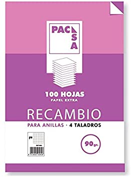 RECAMBIO A/4 PACSA 3mm 90gr. 4 TALADROS 100 HOJAS