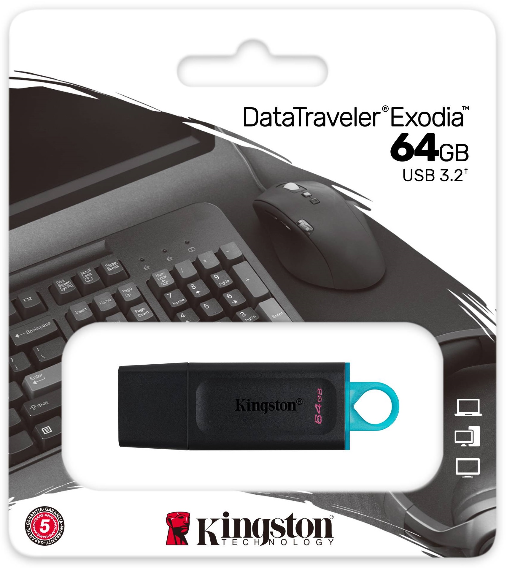 PENDRIVE 64GB KINGSTON DATATRAVELER EXODIA NEGRO - USB 3.2 GEN 1 - CON TAPA