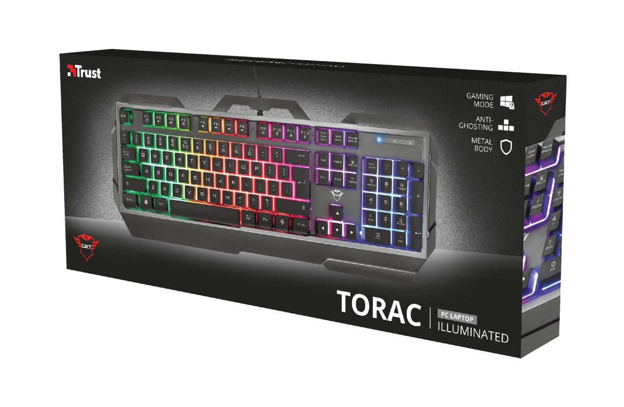 TECLADO TRUST GAMING GXT 856 - USB - 12 TECLAS MULTIMEDIA - ILUMINACION LED - PLACA METALI