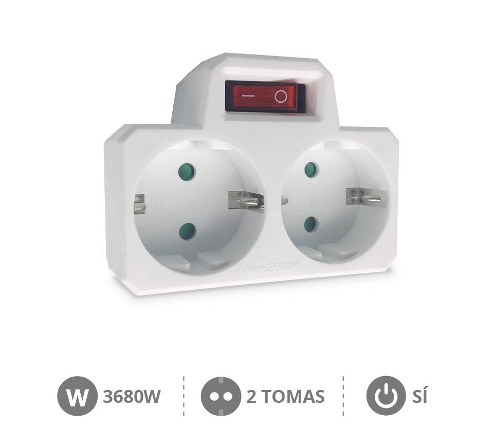 LADRON DOBLE CON INTERRUPTOR GSC - PROTECCIÓN INFANTIL - POTENCIA MAX. 3680W