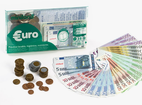 JUEGO EURO SET 28 BILLETES + 80 MONEDAS PLASTICO LAVABLE MINILAND