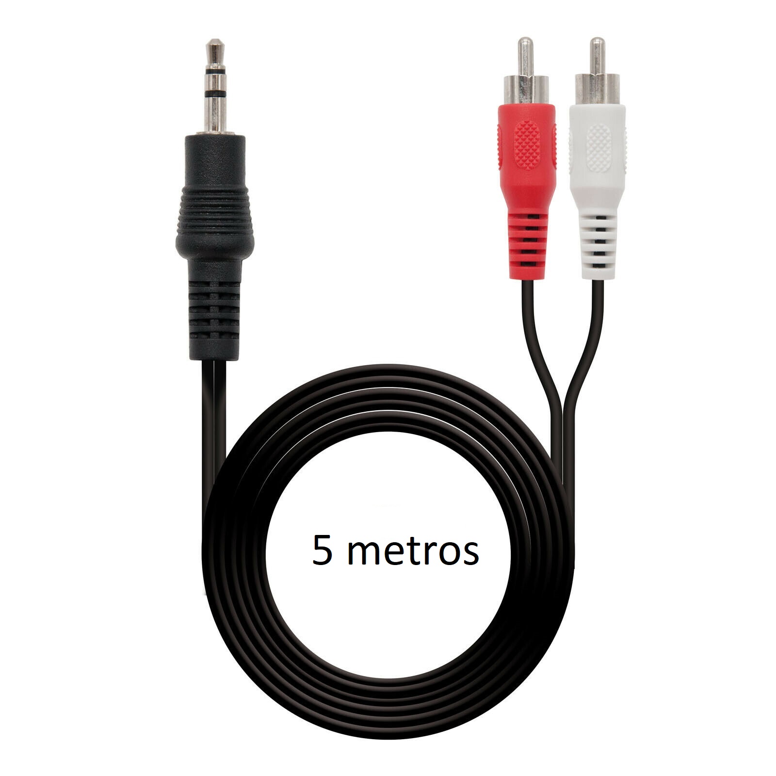 CABLE ESTEREO NANOCABLE NEGRO - JACK 3.5 MACHO A 2xRCA MACHO - 5 METROS