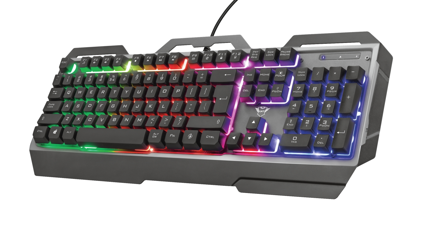 TECLADO TRUST GAMING GXT 856 - USB - 12 TECLAS MULTIMEDIA - ILUMINACION LED - PLACA METALI