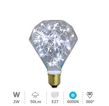 BOMBILLA BM LED DIAMOND STARLIGHT E27 2W LUZ BLANCA 6000K 50 LUMENES