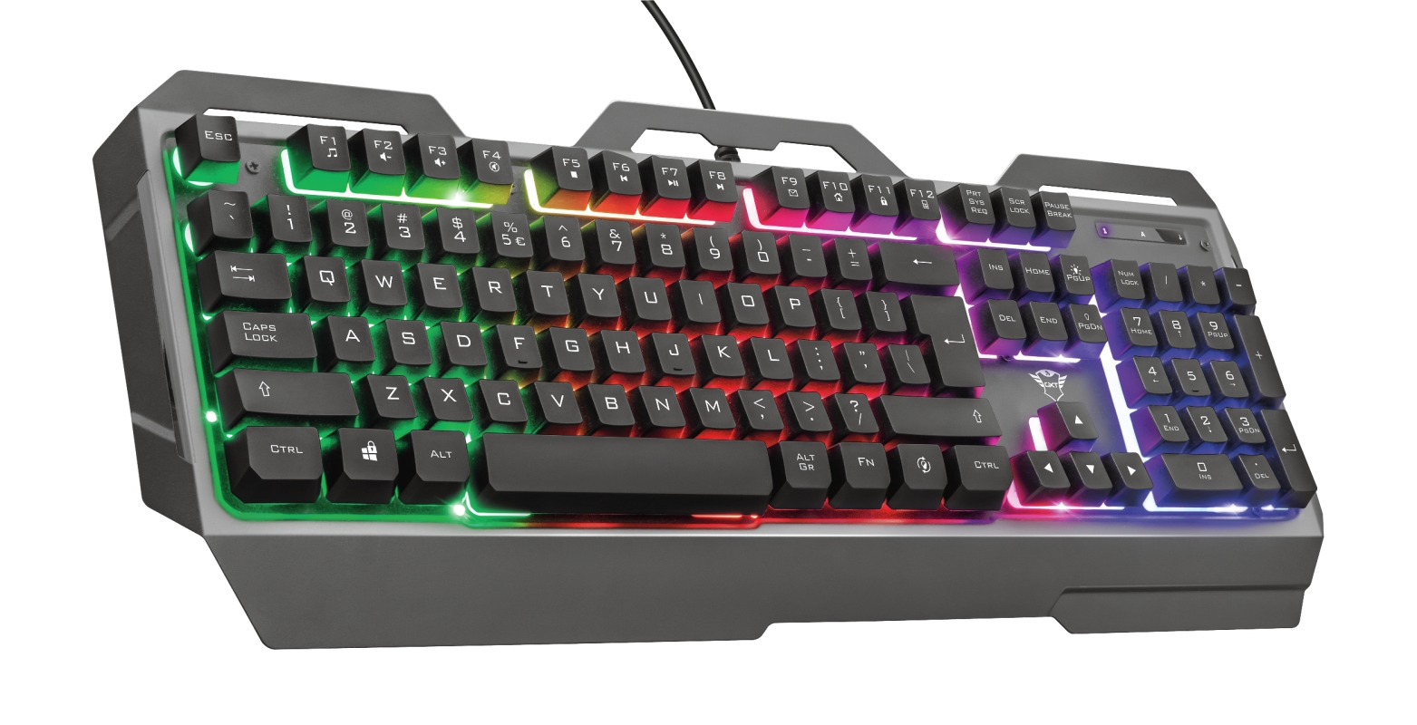 TECLADO TRUST GAMING GXT 856 - USB - 12 TECLAS MULTIMEDIA - ILUMINACION LED - PLACA METALI