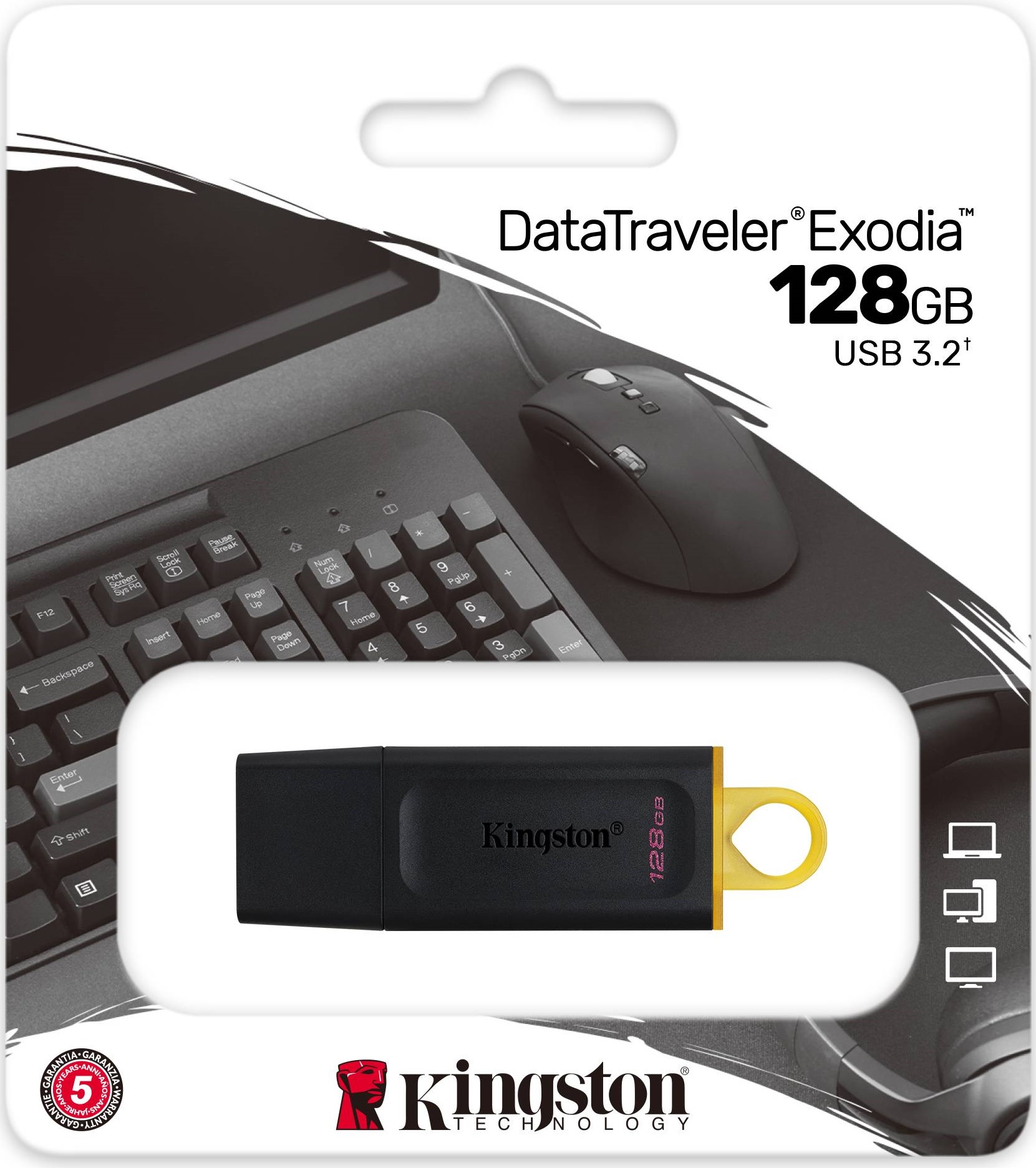 PENDRIVE 128GB KINGSTON DATATRAVELER EXODIA NEGRO - USB 3.2 GEN 1 - CON TAPA