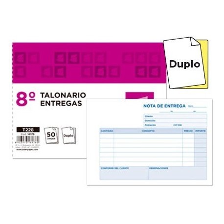 TALONARIO ENTREGAS OCTAVO DUPLICADO LIDERPAPEL