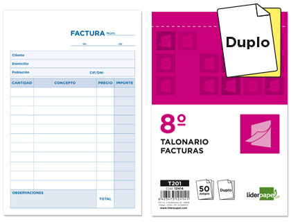 TALONARIO FACTURAS CUARTO DUPLICADO LIDERPAPEL