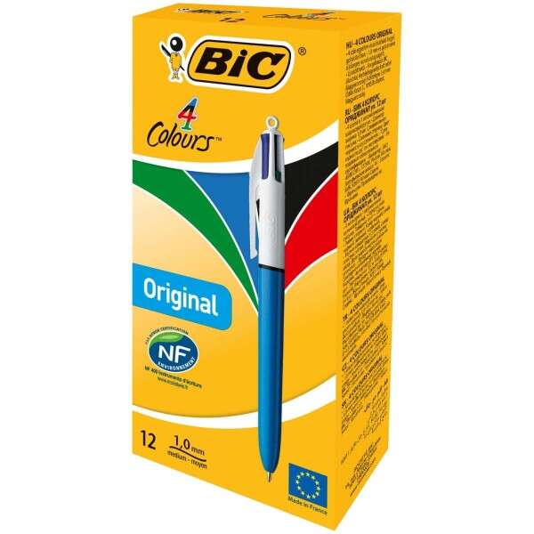 BOLIGRAFO BIC ORIGINAL AZUL/BLANCO 4 COLORES - PUNTA MEDIA 1mm - TRAZO 0.4mm