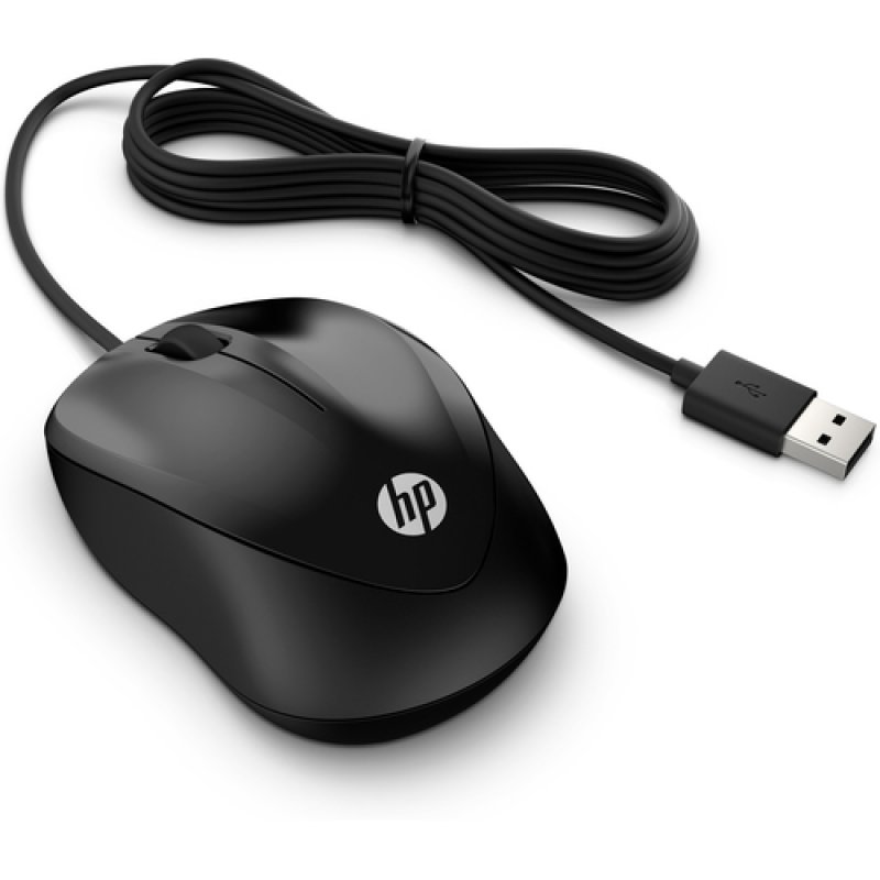 RATON CON CABLE USB HP 1000 NEGRO 1200DPI - USO AMBIDIESTRO - 3 BOTONES - CALBE 1,50 METRO