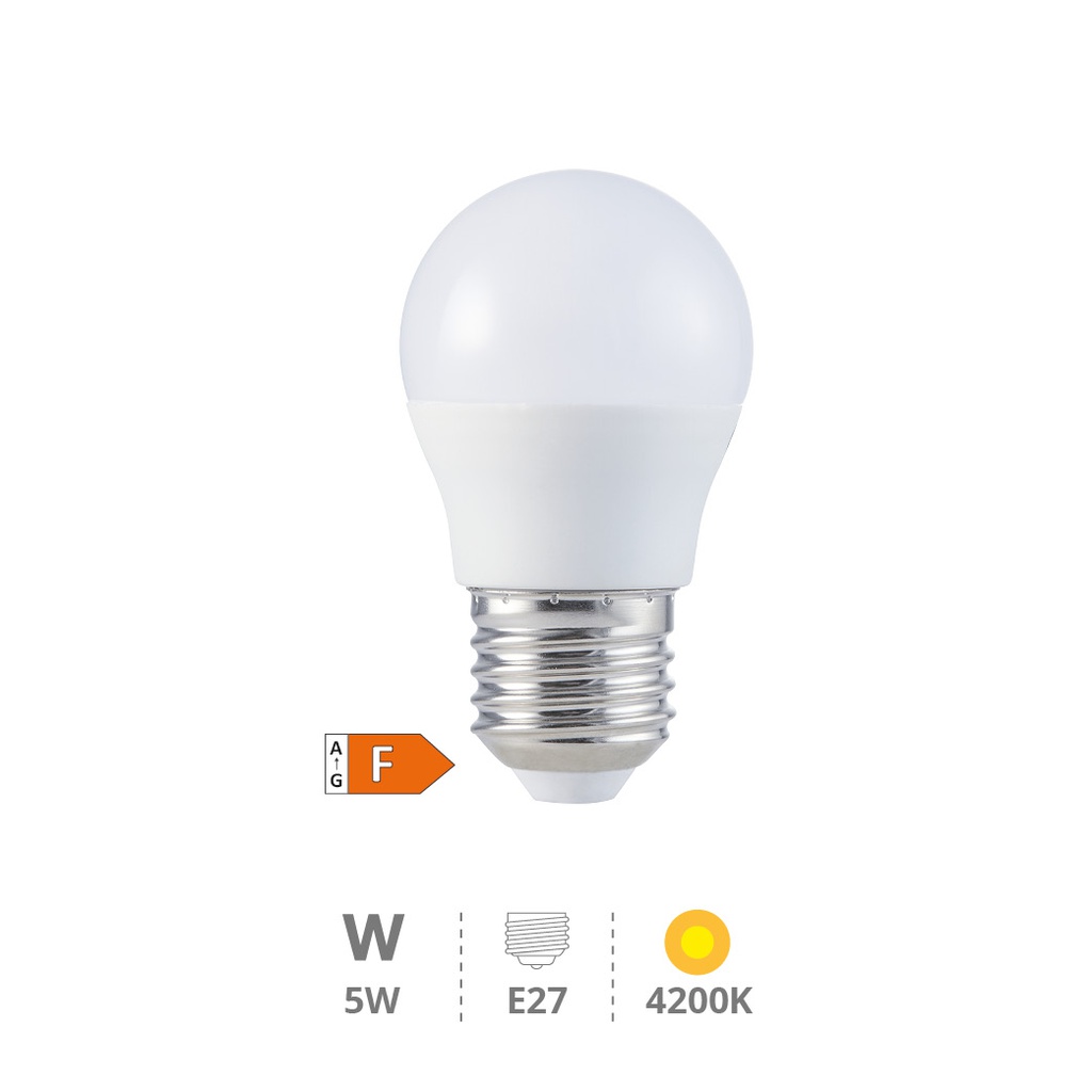 BOMBILLA LED GSC ESFERICA G45 E27 5W LUZ NEUTRA 4200K 470 LUMENES