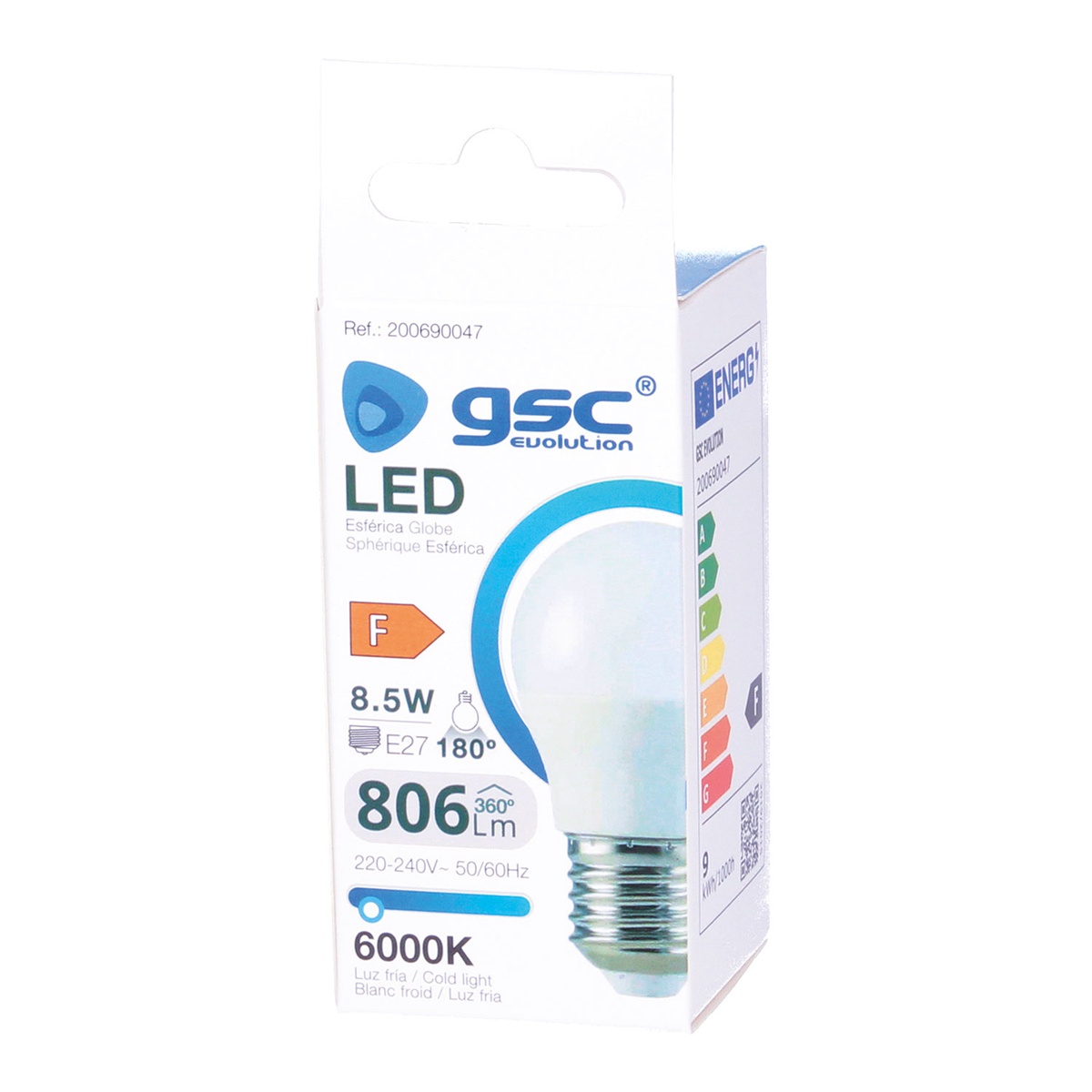 BOMBILLA LED GSC ESFERICA G45 E27 8.5W LUZ BLANCA 6000K 806 LUMENES