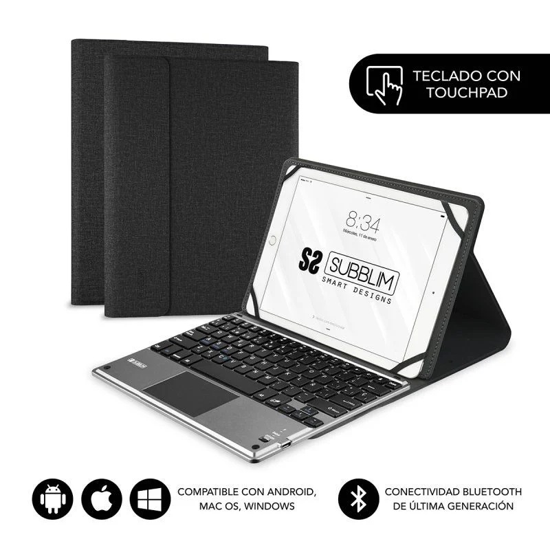 FUNDA CON TECLADO SUBBLIM KEYTAB PRO BLUETOOTH TOUCHPAD BLACK - PARA TABLET 10.1