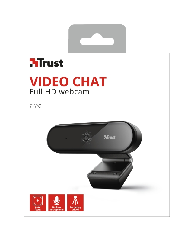 WEBCAM TRUST TYRO NEGRA - FULL HD 1080P - USB - ENFOQUE AUTOMATICO - ANGULO VISION 64º