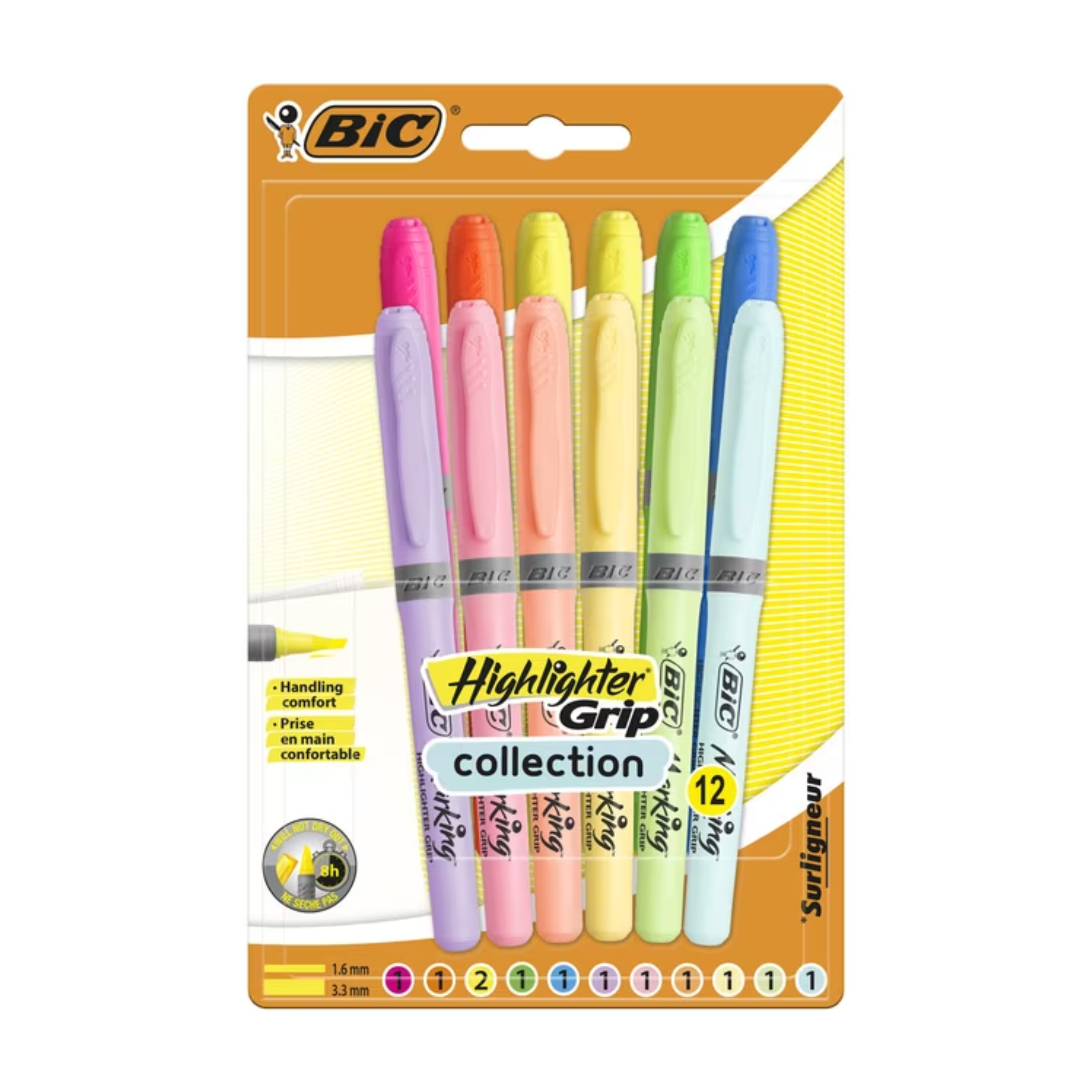 ESTUCHE 12 ROTULADORES FLUORESCENTES Y PASTELES BIC HIGHLIGHTER GRIP COLLECTION