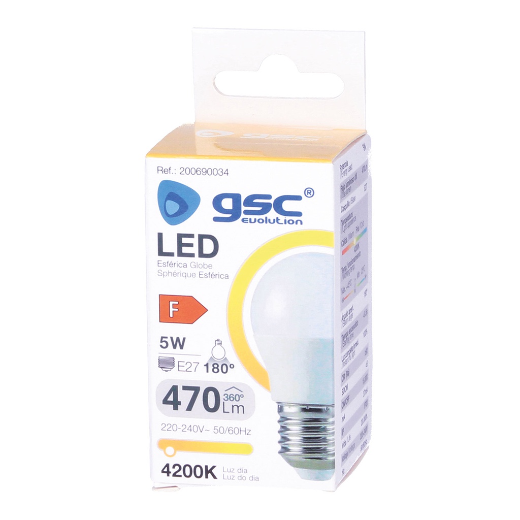 BOMBILLA LED GSC ESFERICA G45 E27 5W LUZ NEUTRA 4200K 470 LUMENES