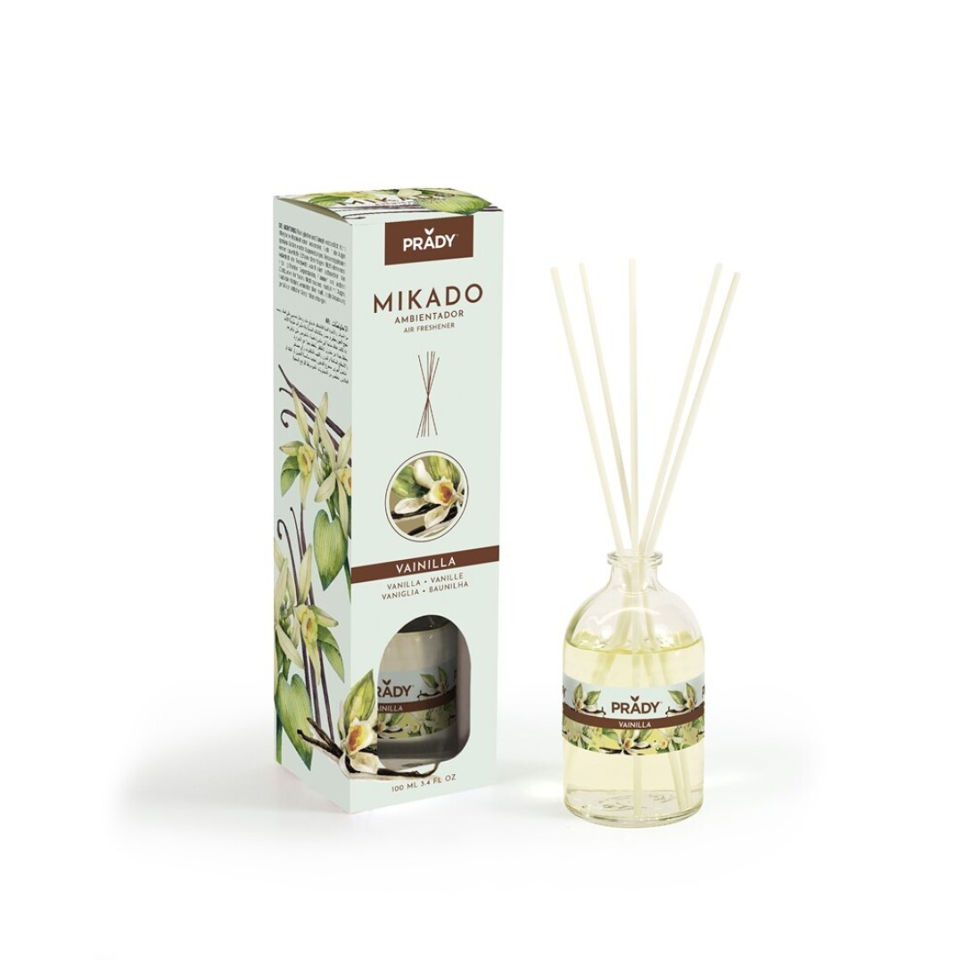 AMBIENTADOR MIKADO VAINILLA PRADY  FRASCO CRISTAL 100ML VARITAS DIFUSORAS