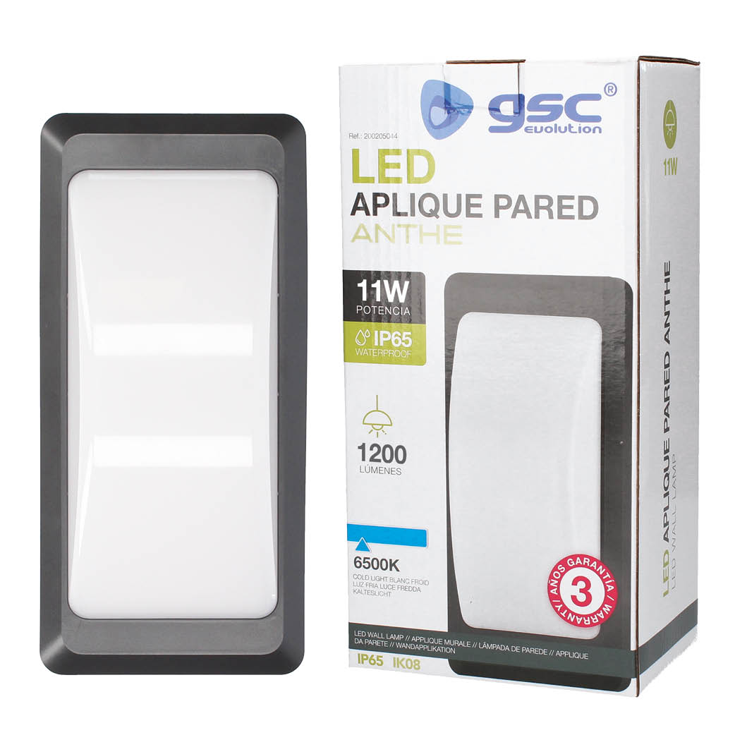 APLIQUE PARED LED GSC ANTHE GRIS 12W LUZ BLANCA 6500K 950 LUMENES - PROTECCION IP65