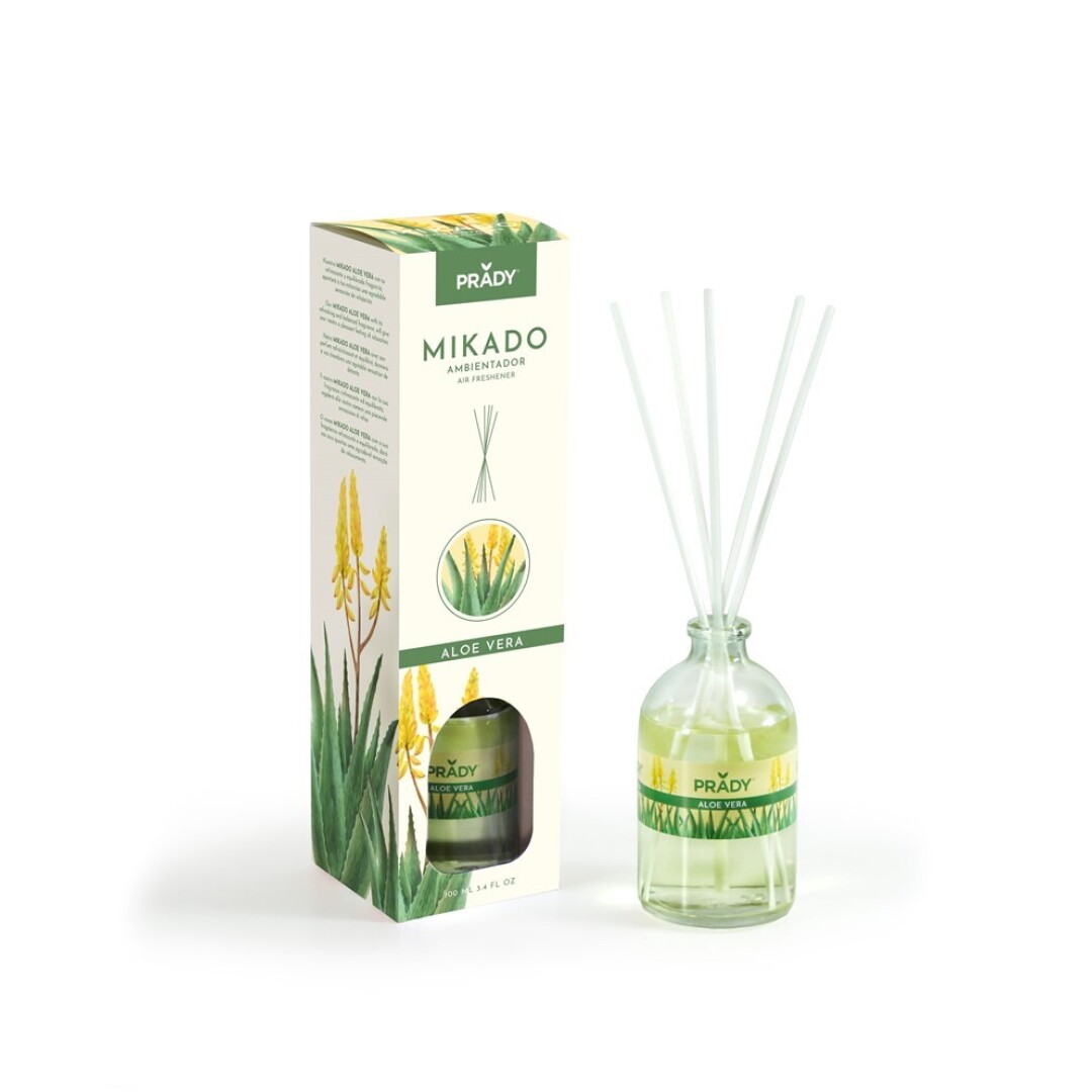 AMBIENTADOR MIKADO ALOE VERA PRADY FRASCO CRISTAL 100ML VARITAS DIFUSORAS