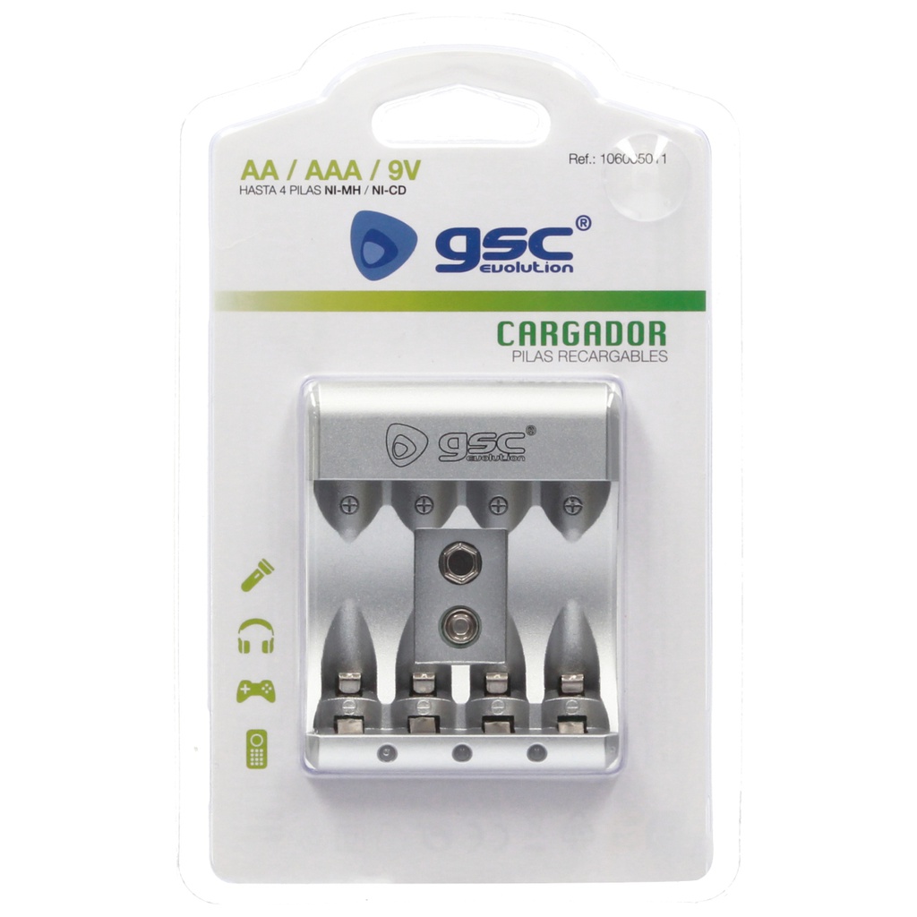 CARGADOR DE PILAS RECARGABLES GSC EVOLUTION AA/AAA/9V