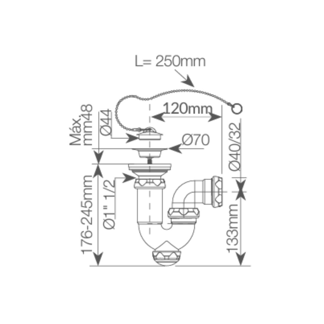 SIFON CURVO EXTENSIBLE SALIDA Ø40MM REDUCTORA Ø32MM VÁLVULA LAVABO BIDET GSC EVOLUTION