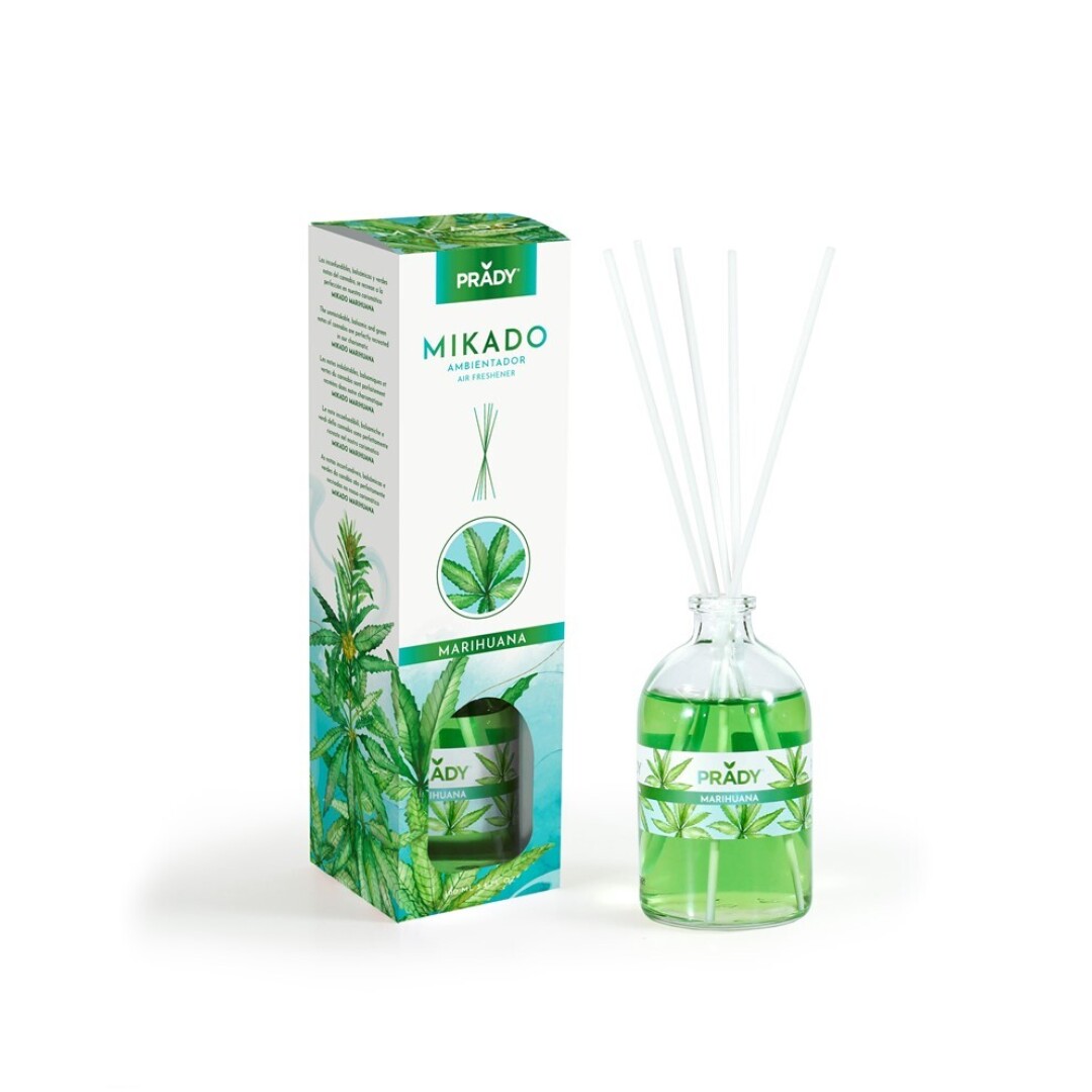 AMBIENTADOR MIKADO MARIHUANA PRADY FRASCO CRISTAL 100ML VARITAS DIFUSORAS