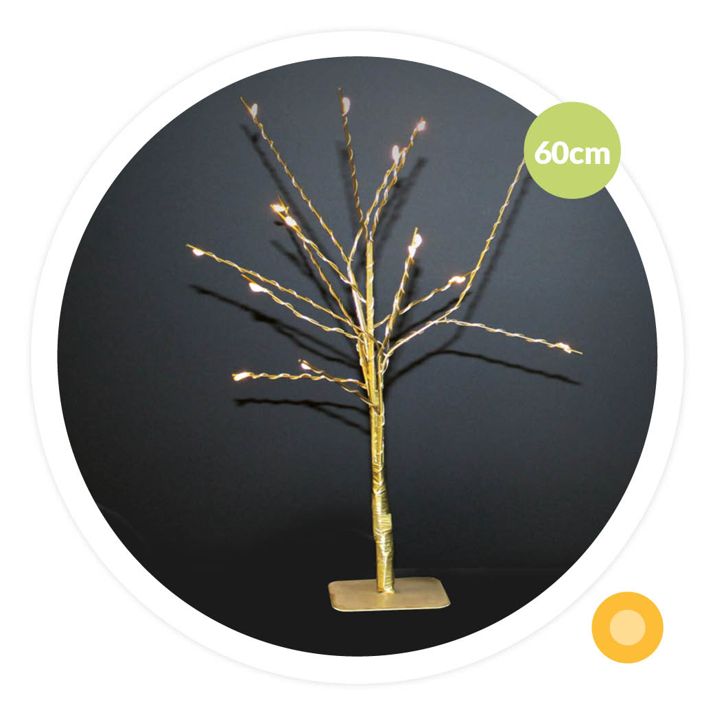 ARBOL DECORATIVO LED CUMIA GSC DORADO 60cm - LUZ CALIDA - FUNCIONA A PILAS