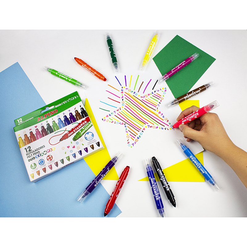 ROTULADORES DUO STAMPER ALPINO 12 COLORES