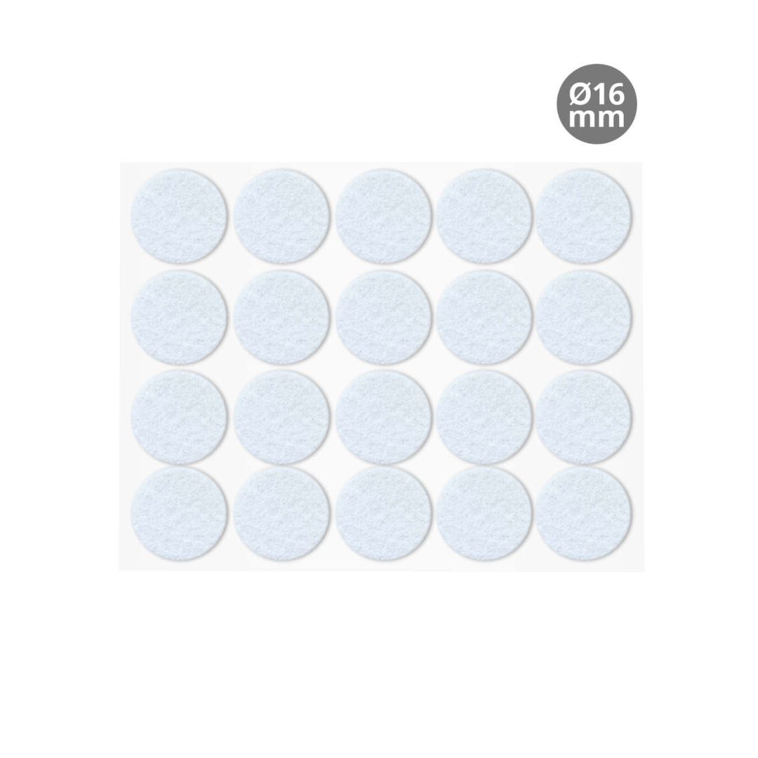 SET 20 FIELTROS ADHESIVOS REDONDOS Ø16MM GSC EVOLUTION - BLANCO