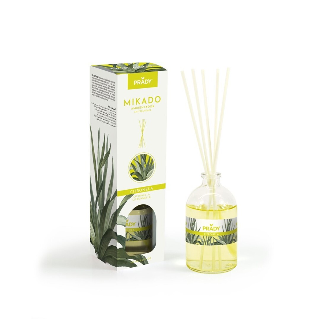 AMBIENTADOR MIKADO CITRONELA PRADY FRASCO CRISTAL 100ML VARITAS DIFUSORAS