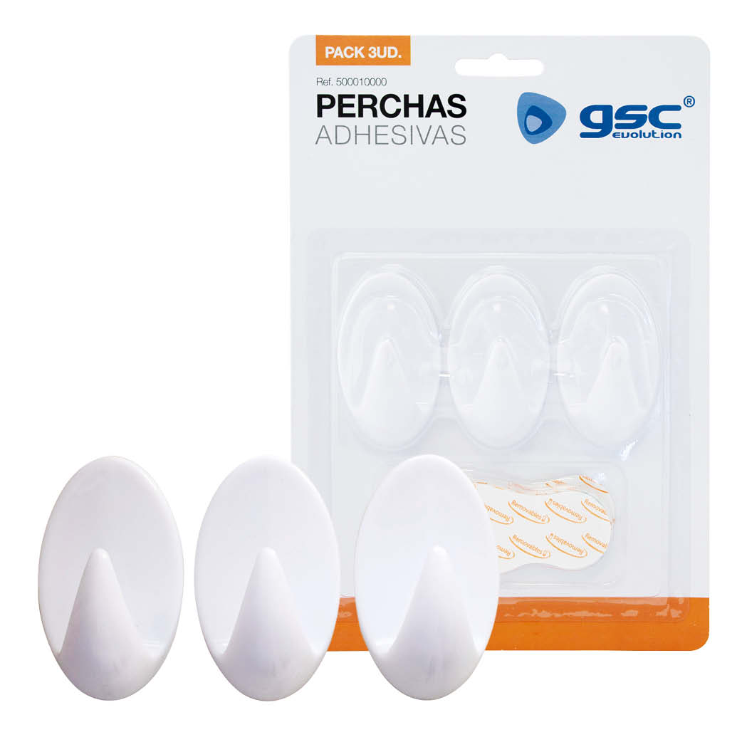 PACK 3 PERCHAS ADHESIVAS BLANCAS GSC - SOPORTAN HASTA 2 Kg