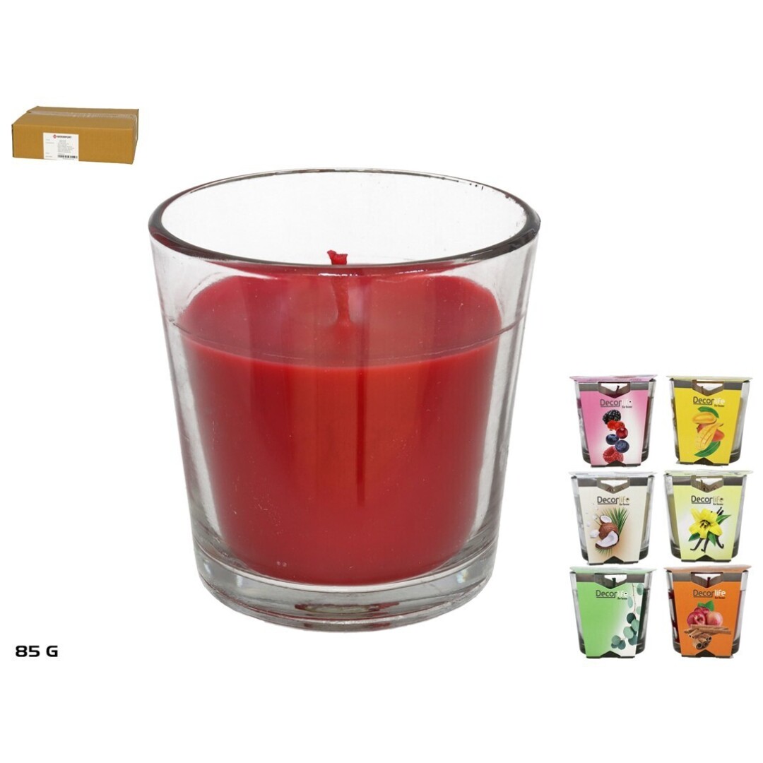 VELA AROMATICA VASO CRISTAL MANZANA CANELA DECORLIFE 85G.