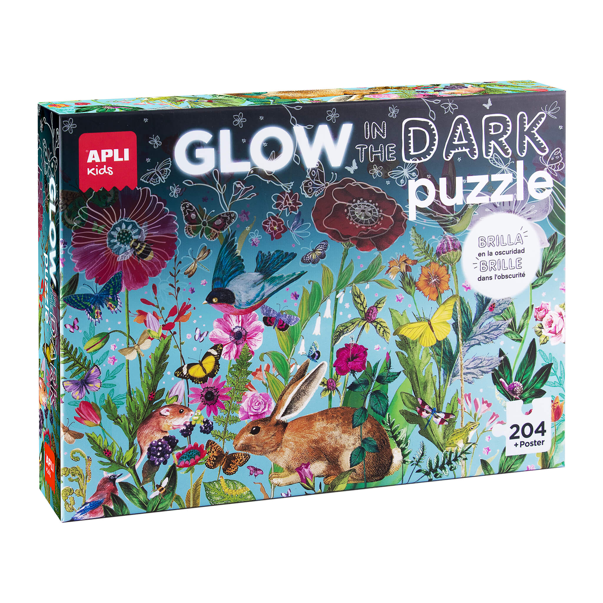 PUZZLE GLOW IN THE DARK FLORES BRILLA EN LA OSCURIDAD 204 PIEZAS + POSTER - APLI KIDS