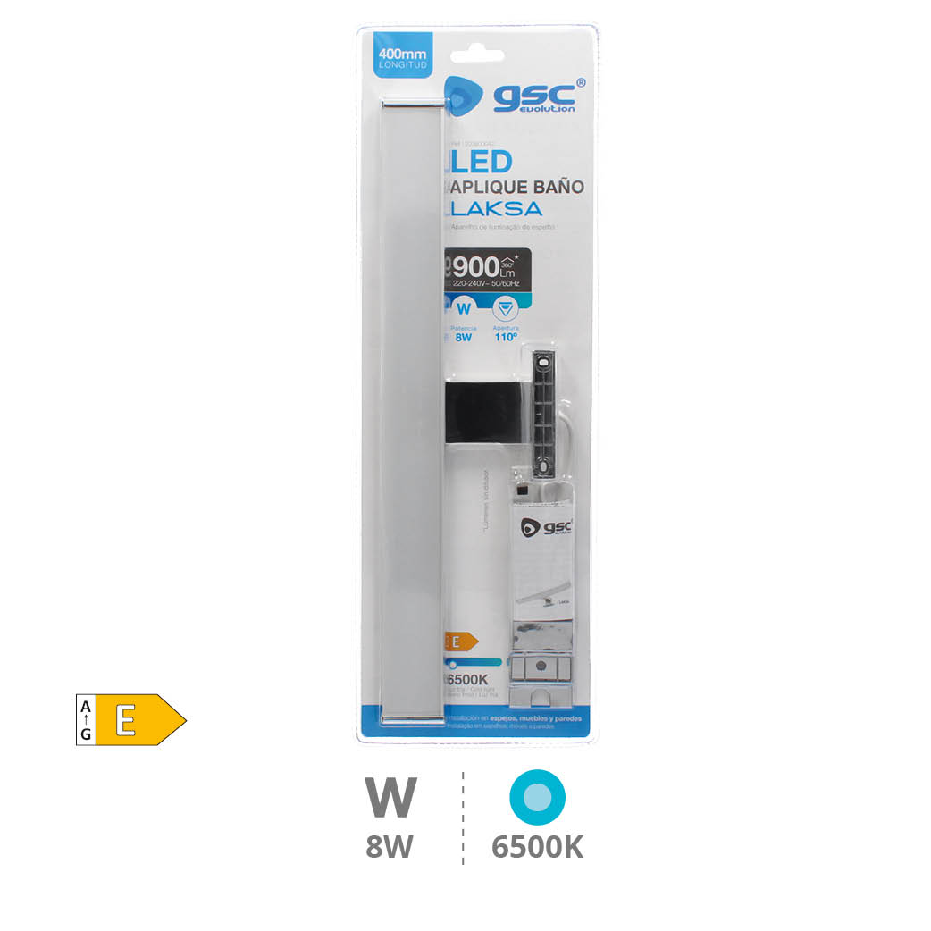 APLIQUE LED BAÑO GSC LAKSA 8W LUZ BLANCA 6500K IP44 900 LUMENES