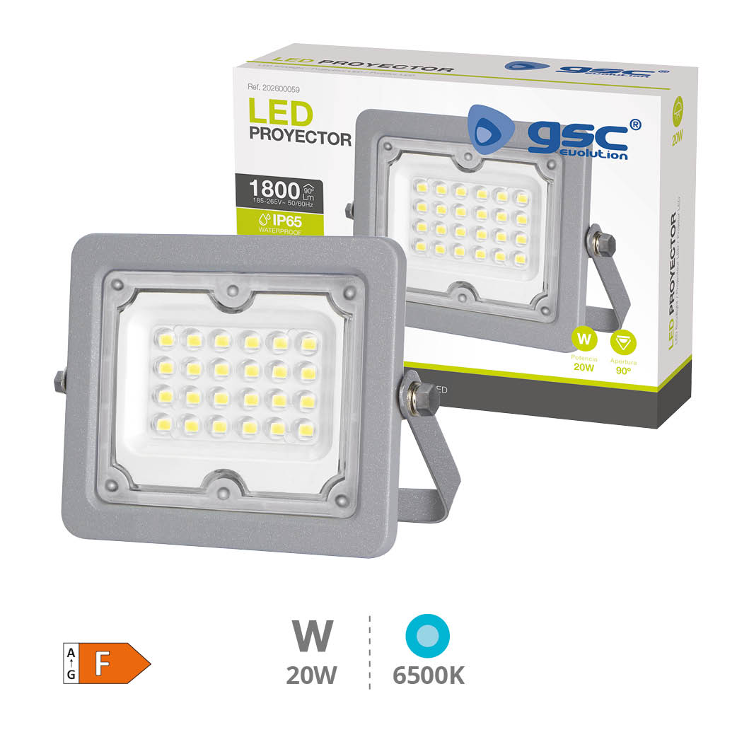 FOCO PROYECTOR LED GSC 20W LUZ BLANCA 6500K 1.800 LUMENES IP65