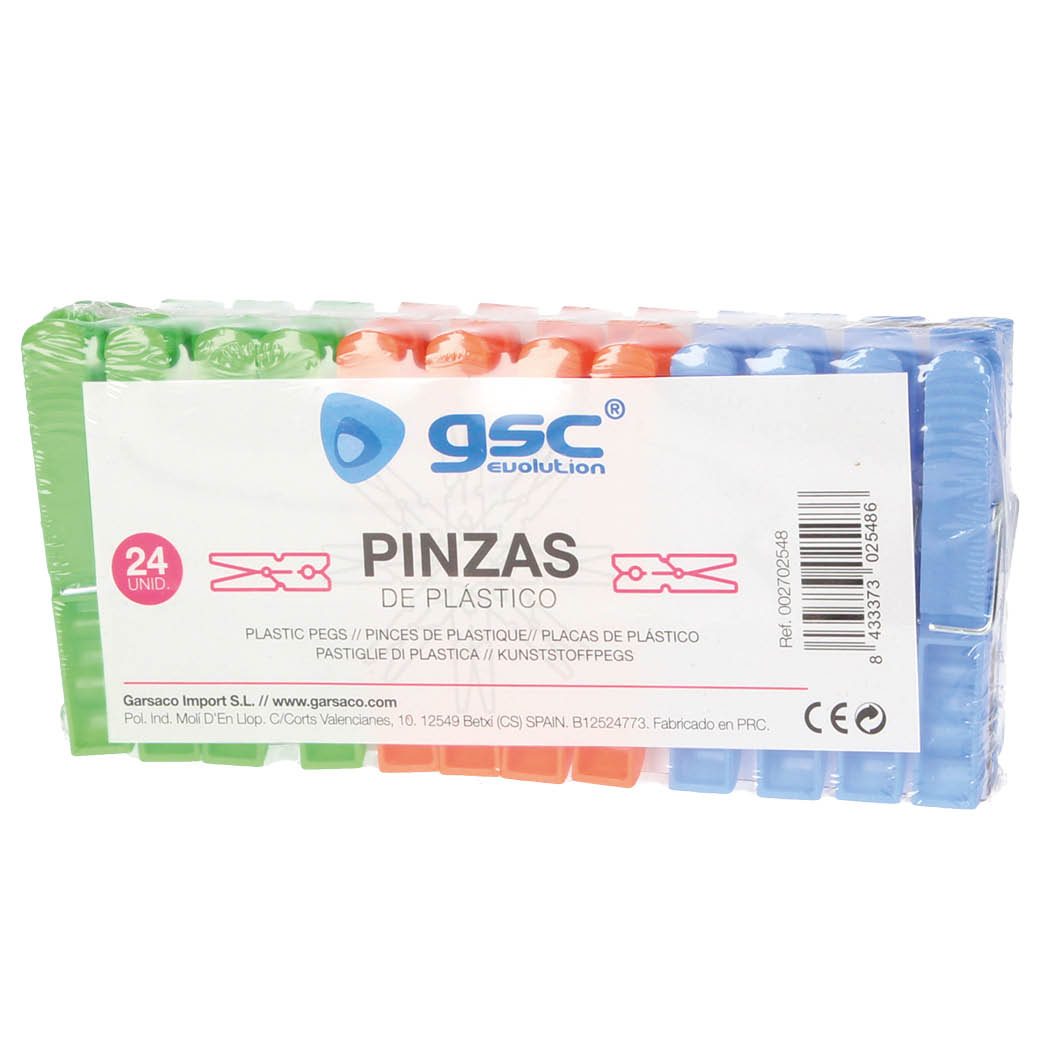 PINZAS DE PLASTICO GSC PARA ROPA - PACK 24 UNIDADES - PINZAS DE COLORES