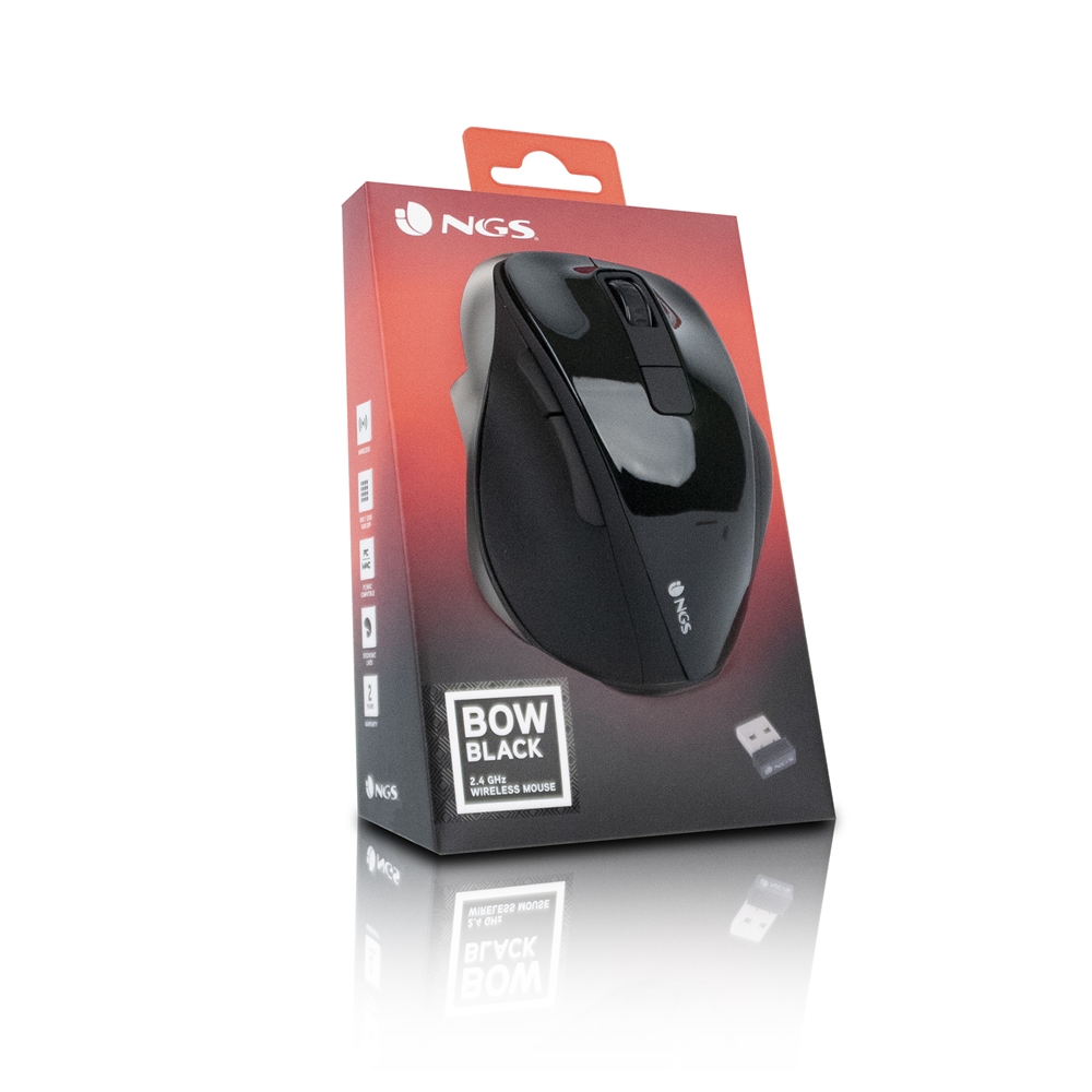 RATON INALAMBRICO NGS BOW NEGRO - 4 BOTONES - USB 1600DPI - USO DIESTRO