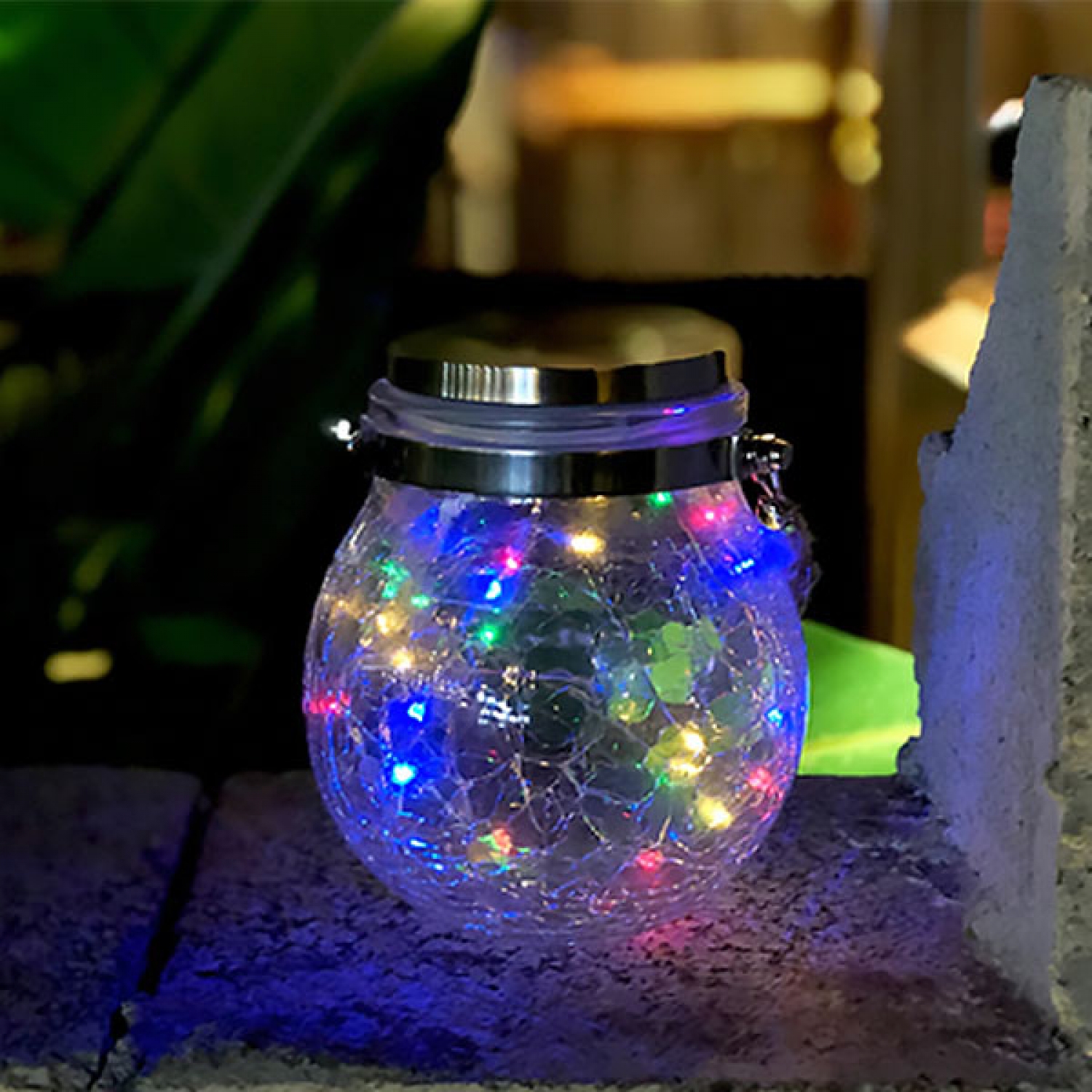 FAROLILLO SOLAR LED BOLA DE CRISTAL VINTAGE LUZ RGB PARA EXTERIOR