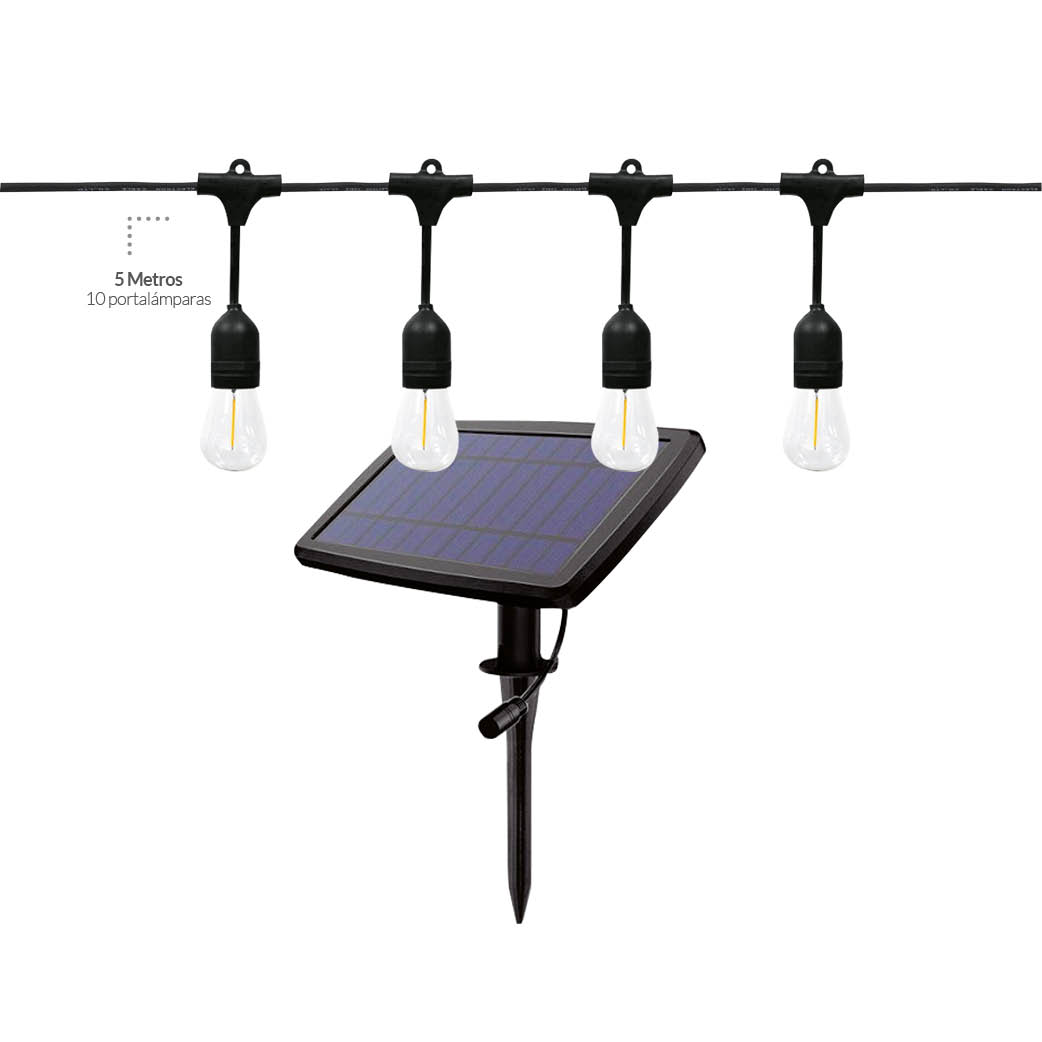 GUIRNALDA DECORATIVA LED SOLAR HELEM GSC 5 METROS 10 LAMPARAS LUZ CALIDA 2700K IP44