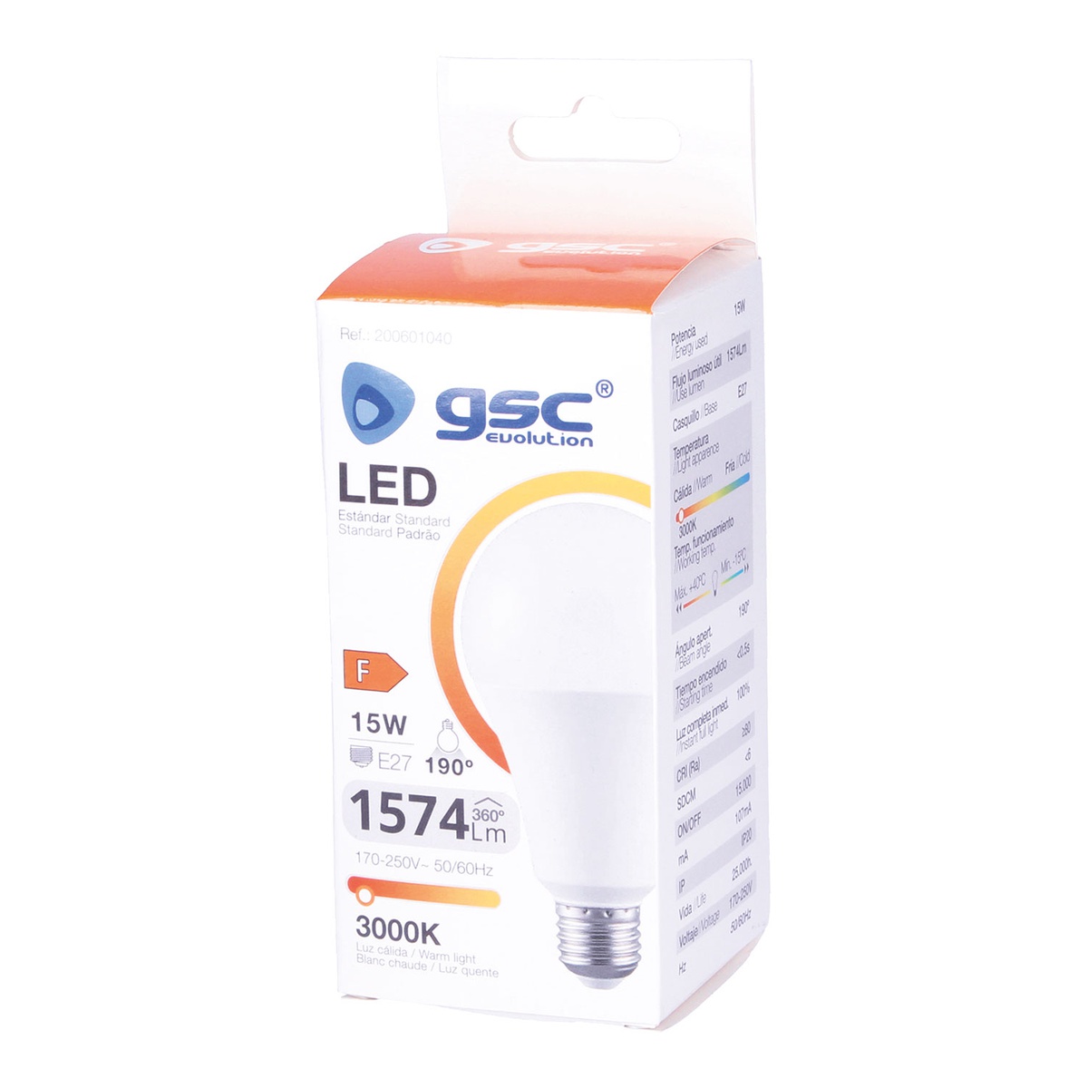 BOMBILLA LED ESTANDAR GSC A60 E27 15W LUZ CALIDA 3000K 1574 LUMENES