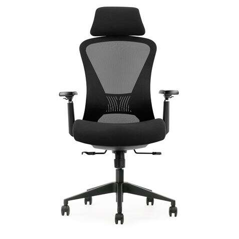 SILLA DE OFICINA CROMAD SE5000 NEGRA - REPOSABRAZOS AJUSTABLES - SOPORTE LUMBAR Y CERVICAL