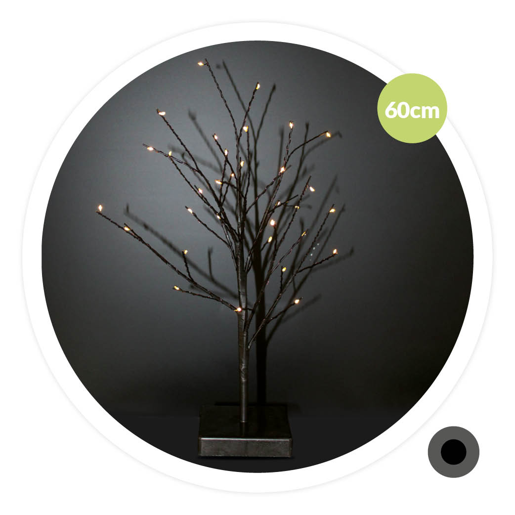 ARBOL DECORATIVO LED CUMIA GSC NEGRO 60cm - LUZ CALIDA - FUNCIONA A PILAS