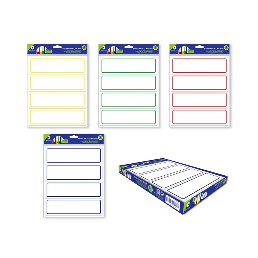 ETIQUETAS ADHESIVAS PARA ARCHIVADORES BISMARK - BLISTER 16 ETIQUETAS