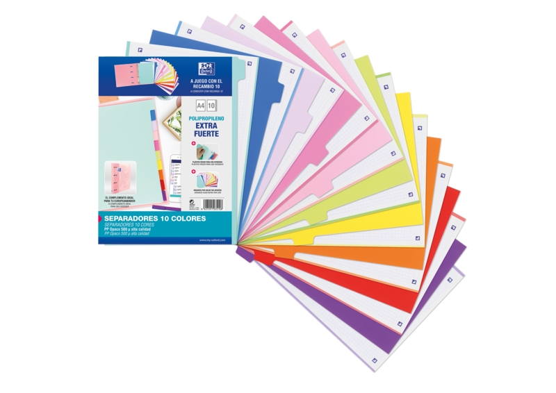 SEPARADORES OXFORD EXTRA FUERTE POLIPROPILENO A/4 10 COLORES PASTEL