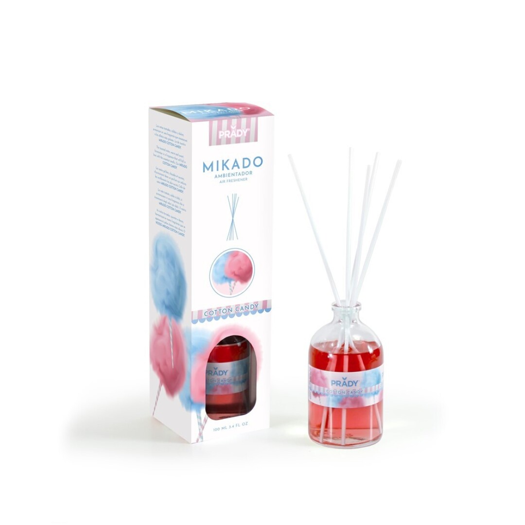 AMBIENTADOR MIKADO COTTON CANDY PRADY FRASCO CRISTAL 100ML VARITAS DIFUSORAS