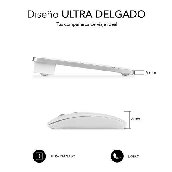TECLADO Y RATON INALAMBRICOS COMPACTO SUBBLIM BLANCO - CONEXION DUAL - MULTIDISPOSITIVO