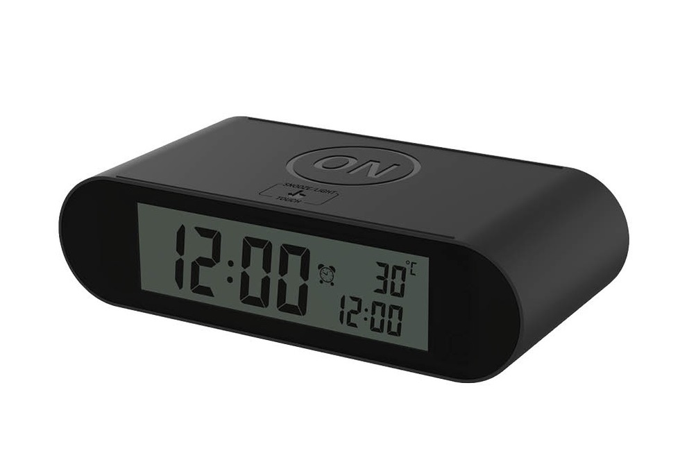 RELOJ DESPERTADOR DIGITAL NEGRO GSC - CON ALARMA, TERMÓMETRO, CALENDARIO - ILUMINACION