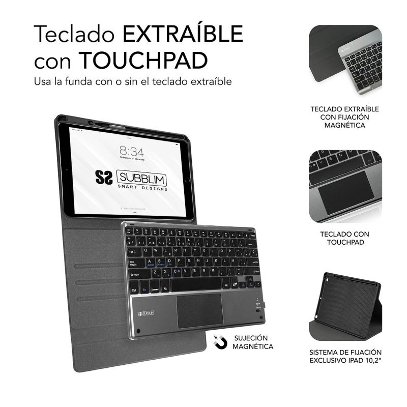 FUNDA CON TECLADO SUBBLIM KEYTAB PRO BLUETOOTH TOUCHPAD BLACK - PARA TABLET 10.1