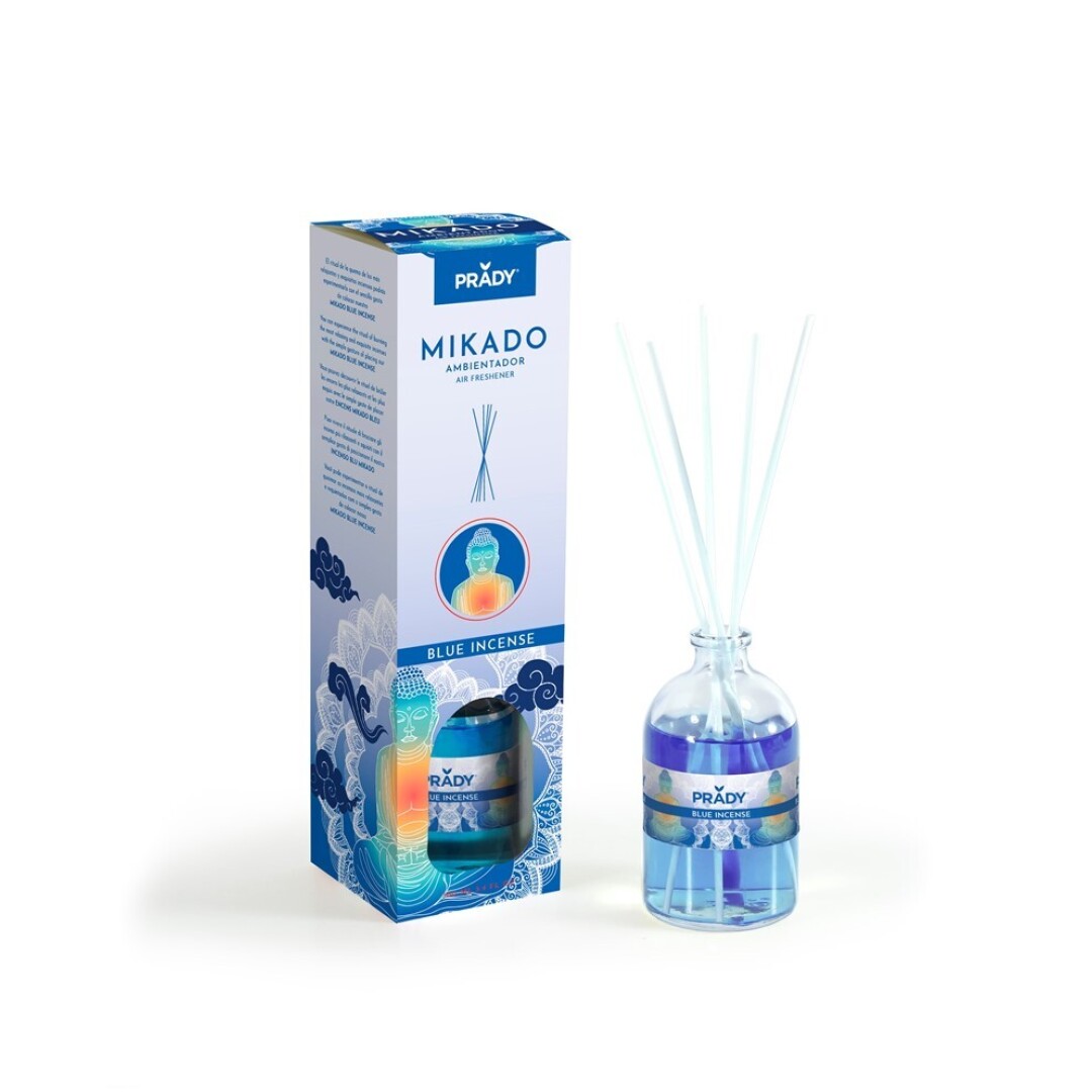 AMBIENTADOR MIKADO BLUE INCENSE PRADY FRASCO CRISTAL 100ML VARITAS DIFUSORAS